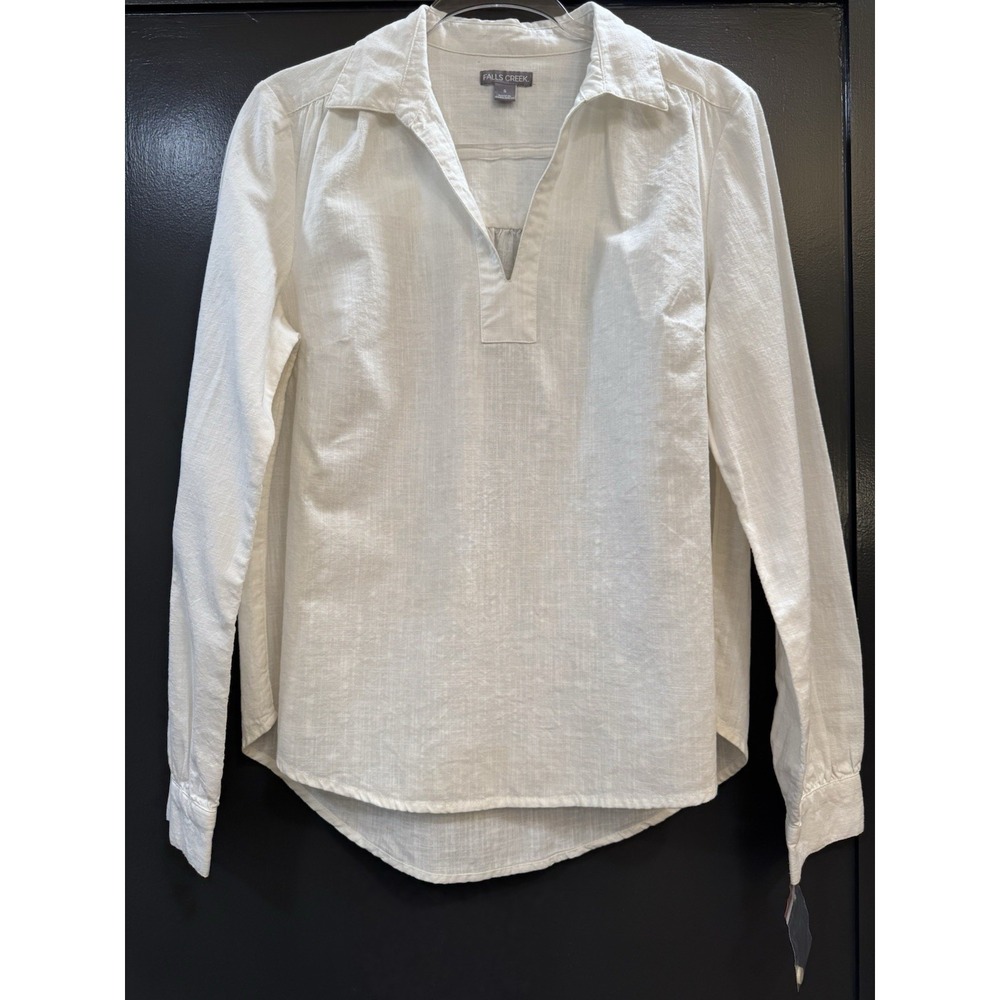 Falls Creek Women's Sz S Linen Blend Popover Top Lagenlook Boho NWOT Ivory